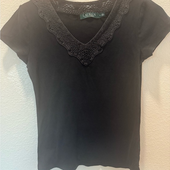 Ralph Lauren Tops - Ralph Lauren Black Scalloped V-Neck Tee